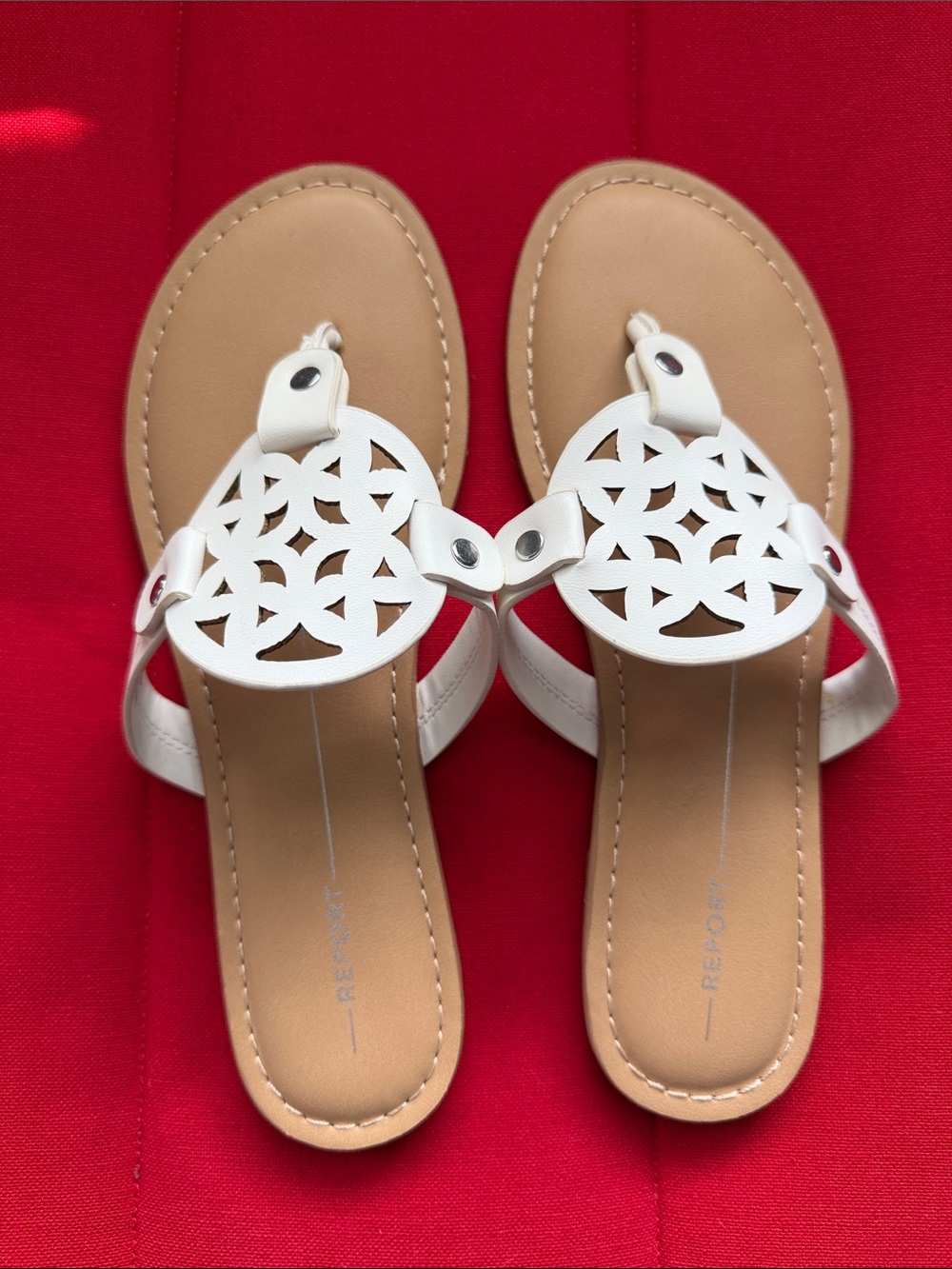 Report White Laser-Cut Thong Sandals